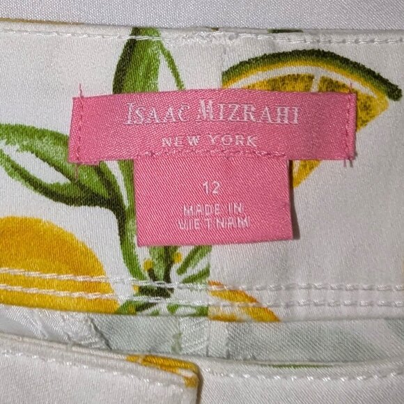 Isaac Mizrahi | Lemon & Lime Citrus Print Tailored White Shorts | Size 12 - Picture 5 of 12
